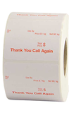 Direct Thermal Scale Labels with "Thank You Call Again" message printed in red 60mm x 50mm on 40mm core